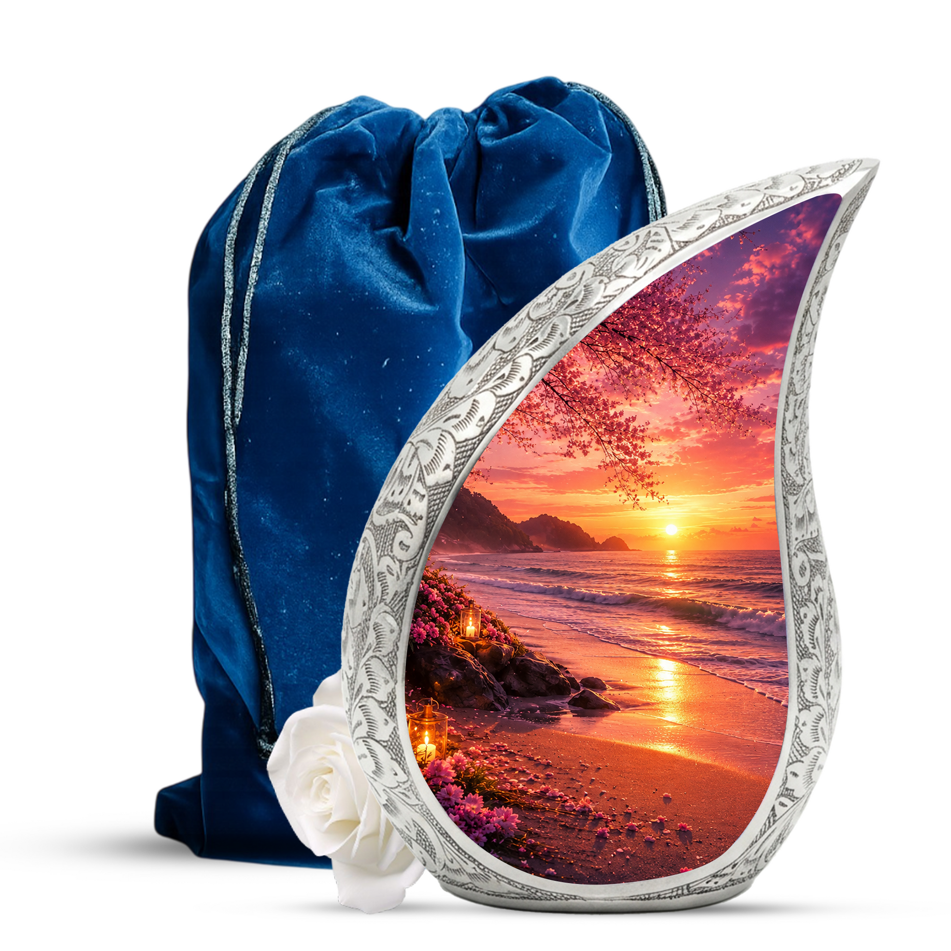Ocean Beach Sunset Urn for Human Ashes | Beach Cremation Urn with Palm Tree