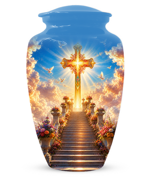 Christian Cross Cremation Urn for Ashes - Heavenly Stairway Memorial Urns