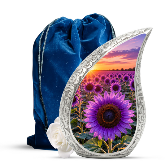 Purple Sunflower Urn for Mom | Beautiful Floral Cremation Urn for Women & Human Ashes