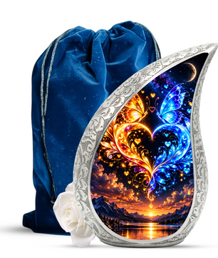 Butterfly Adult Urn for Ashes, Blue and Gold Butterfly Cremation Urn for Human Ashes