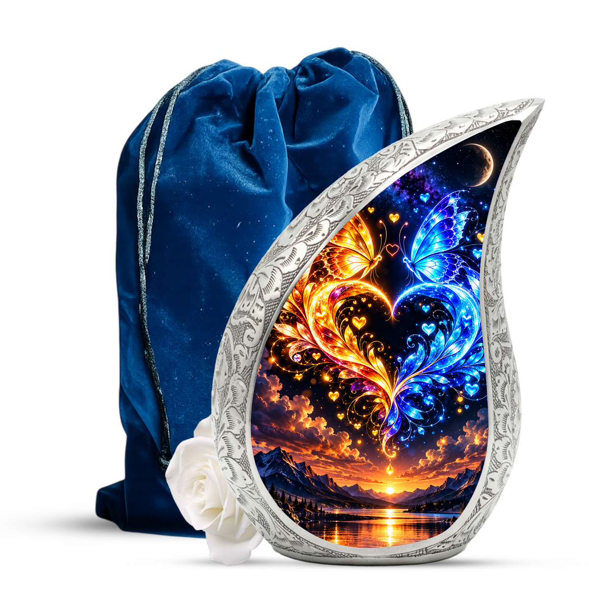 Butterfly Adult Urn for Ashes, Blue and Gold Butterfly Cremation Urn for Human Ashes