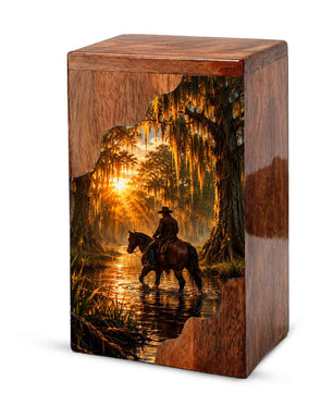 Personalised Urns for Dad,Cowboy Memorial Urn, Funeral Urn Wood