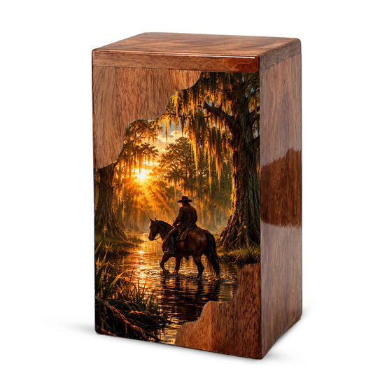 Personalised Urns for Dad,Cowboy Memorial Urn, Funeral Urn Wood