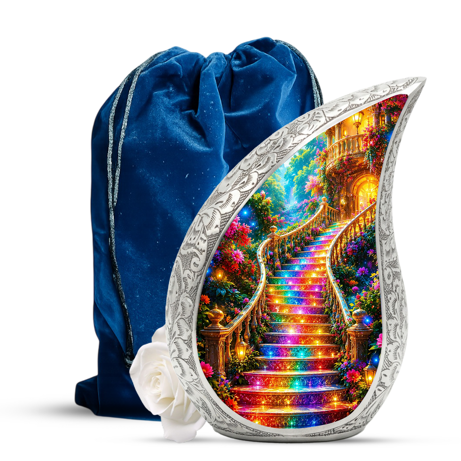 Rainbow Stairway to Heaven Urn for Mom, Personalized Cremation Urn for Ashe