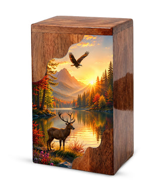 Mountain Wildlife Wooden Cremation Urn – Wooden Urn for Human Ashes