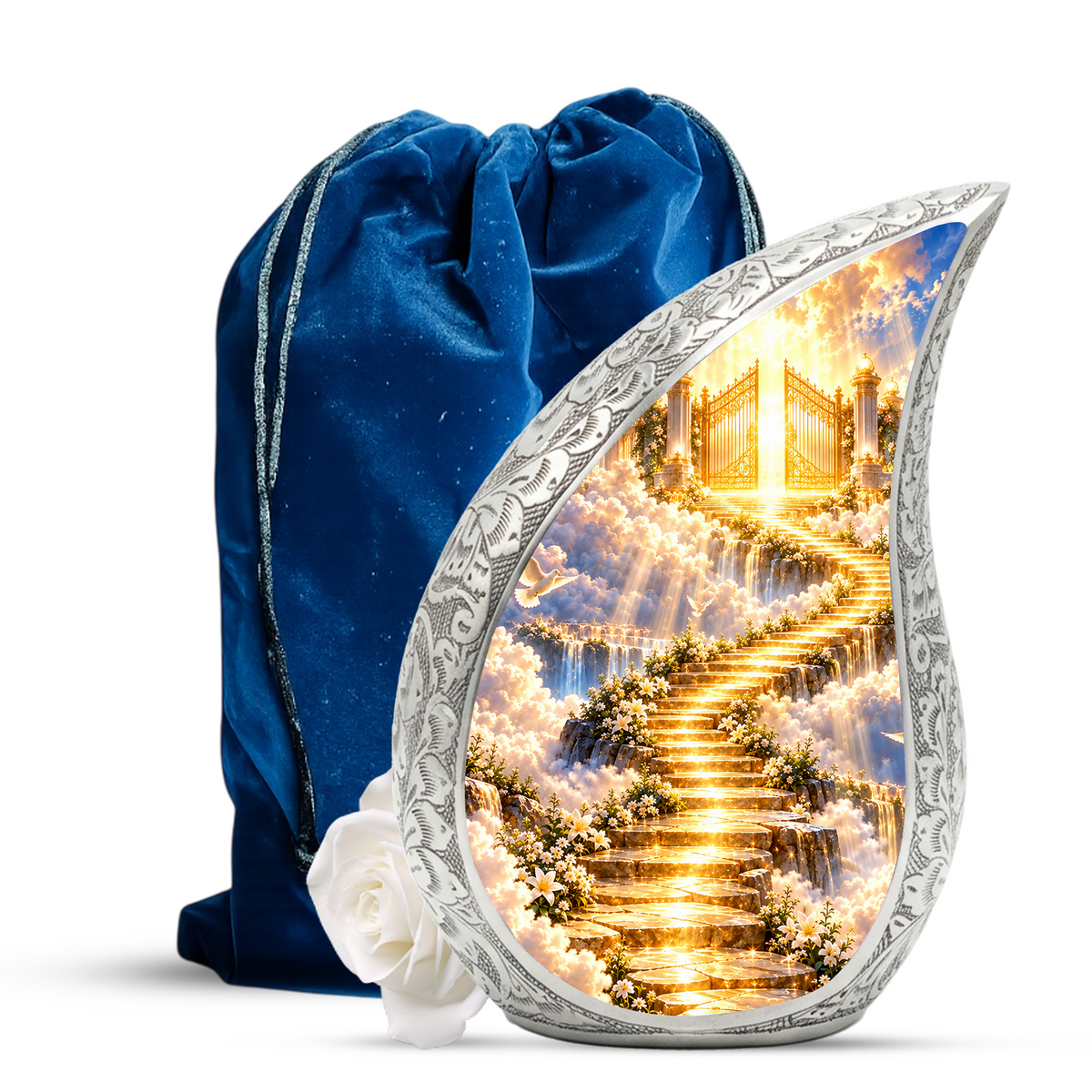 Heavenly Gates Cremation Urn for Adult Ashes, Golden Stairway Memorial Urn