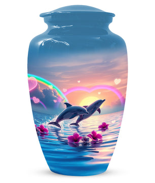 Dolphin Urn for Ashes - Personalized Ocean Sunset Memorial for Mom | Rainbow Cremation Urns for Mother