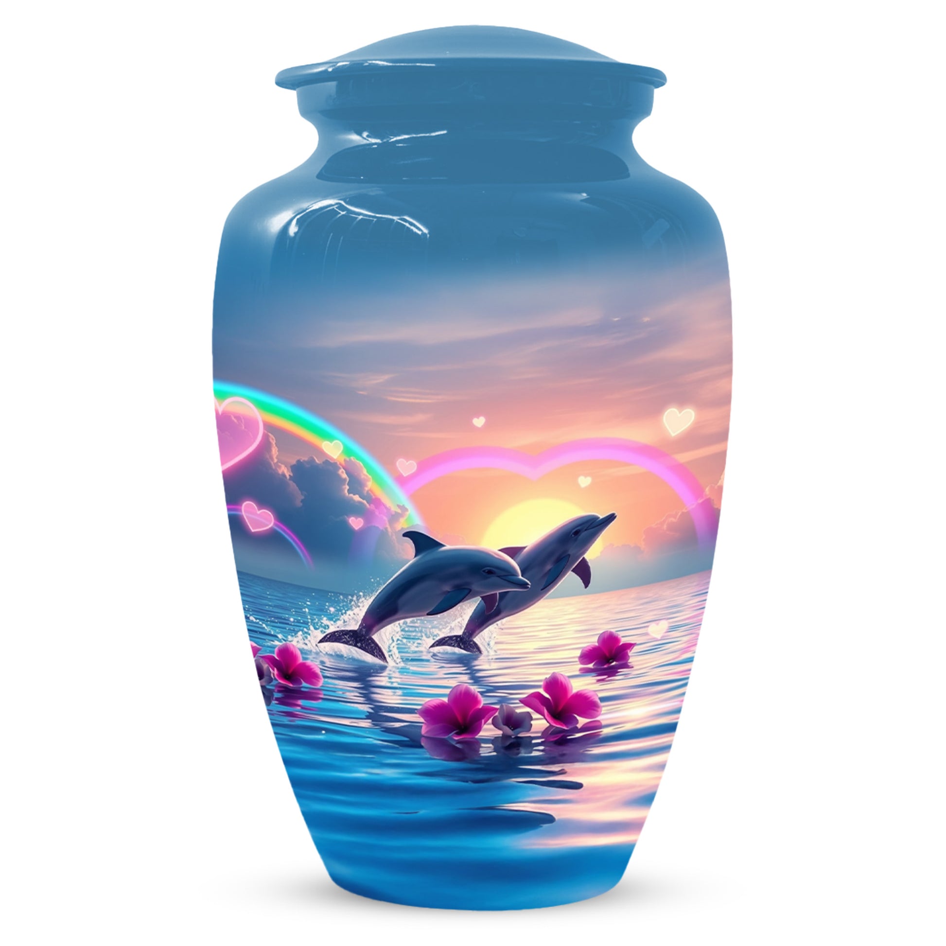 Dolphin Urn for Ashes - Personalized Ocean Sunset Memorial for Mom | Rainbow Cremation Urns for Mother