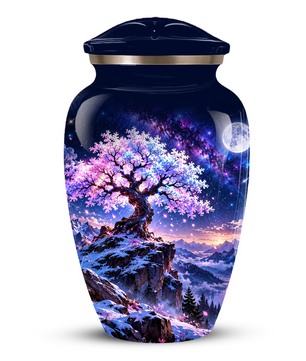 Personalized Adult Cremation Urn for Ashes, Pink Cherry Blossom Tree Memorial Urn, Custom Aluminum Urn
