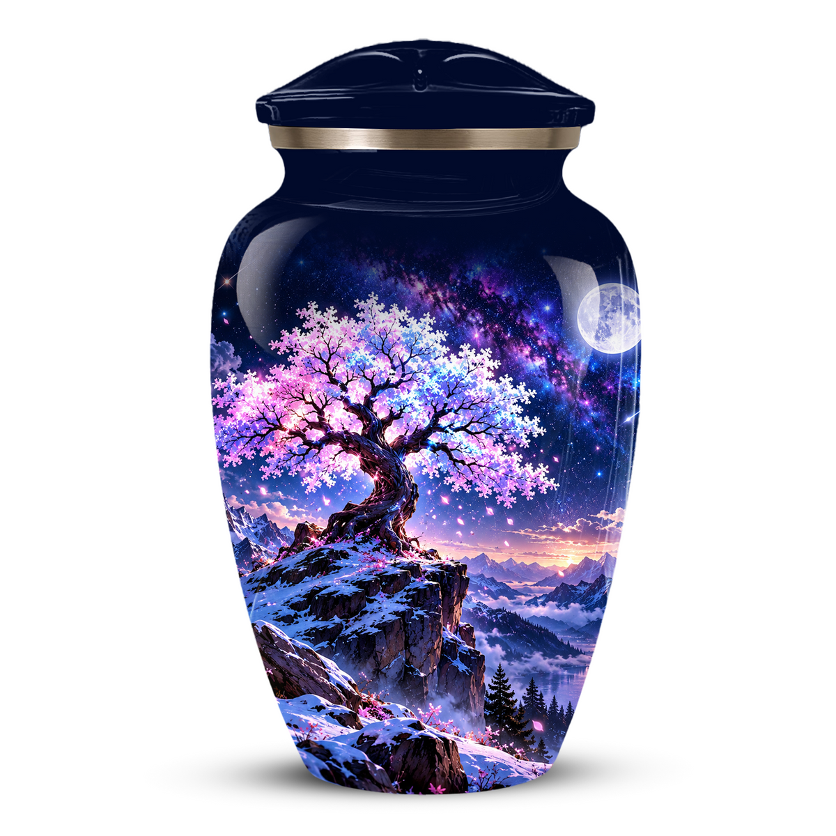 Personalized Adult Cremation Urn for Ashes, Pink Cherry Blossom Tree Memorial Urn, Custom Aluminum Urn