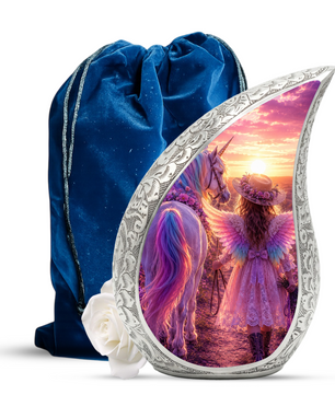 Pink Unicorn Angel Girl Urn for Human Ashes – Beautiful Girl Cremation Urn & Memorial Keepsake