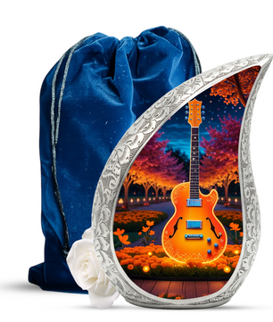 Personalized Guitar Cremation Urn – Custom Music Memorial Urn for Ashes, Teardrop Aluminum Adult Urn, 10 Inch