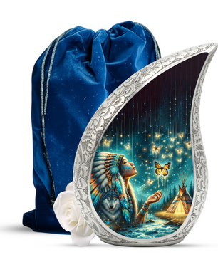 Native American Woman Butterfly Urn for Mom – Personalized Butterfly Cremation Urn for Human Ashes