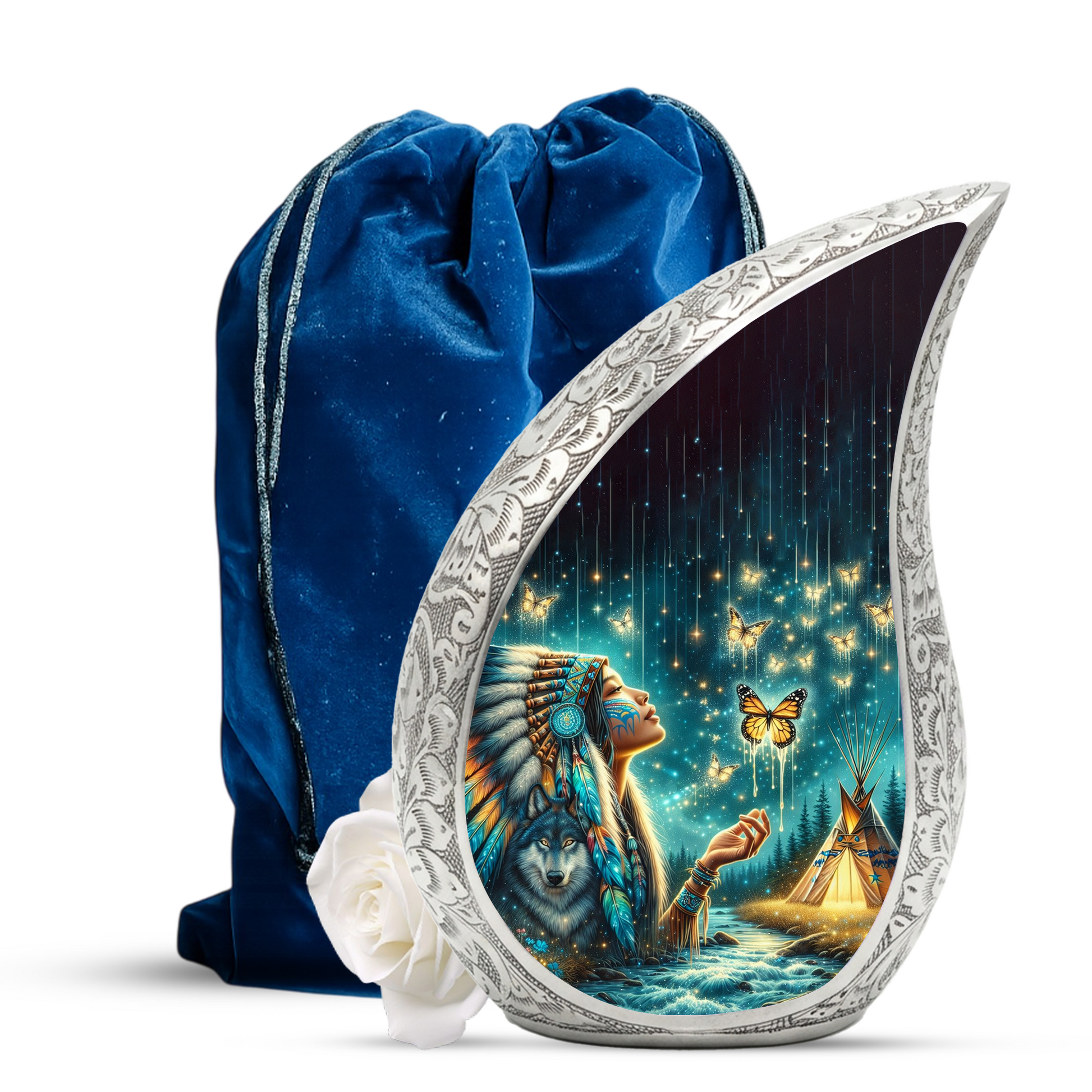 Native American Woman Butterfly Urn for Mom – Personalized Butterfly Cremation Urn for Human Ashes