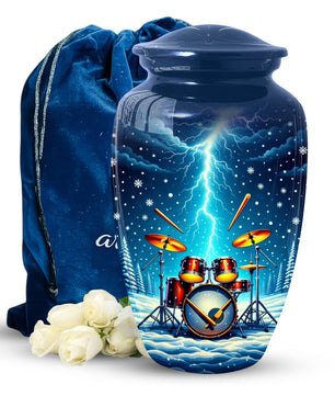 Drummer Adult Cremation Urn | Drum Set Funeral Urn | Music Memorial Adult Large Urn for Human Ashes