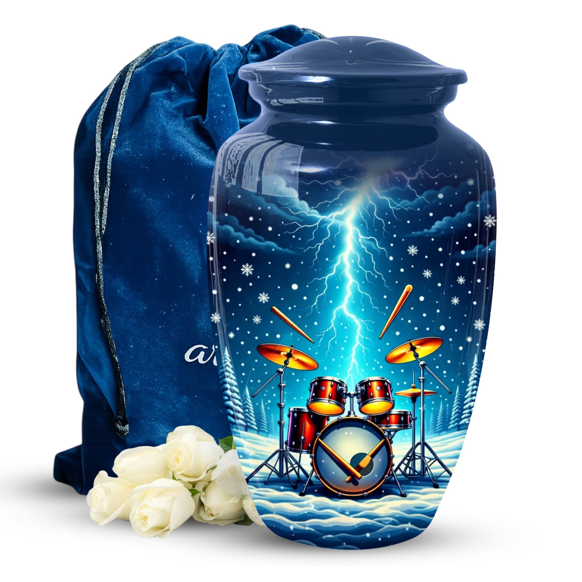 Drummer Adult Cremation Urn | Drum Set Funeral Urn | Music Memorial Adult Large Urn for Human Ashes
