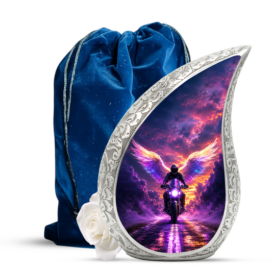 Motorcycle Wing Urn for Dad Ashes | Angel Wings Motorcycle Cremation Urn for Men