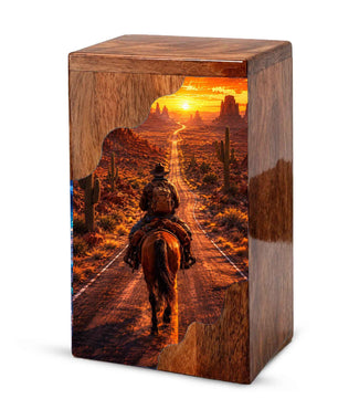 Western Wooden Cremation Urn | Wooden Urn for Human Ashes | Cowboy Urn