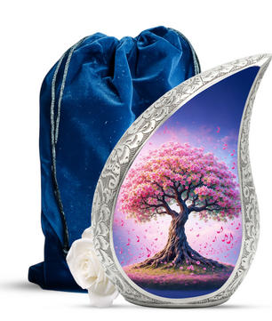 Tree of Life Personalized Cremation Urn – Teardrop Style Aluminum Memorial Urn, 10 Inch