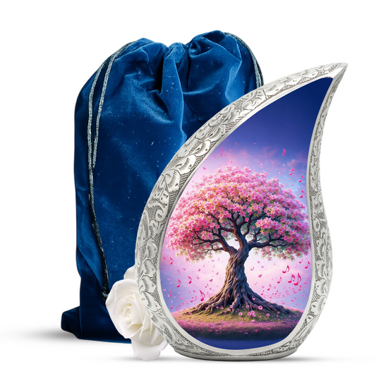 Tree of Life Personalized Cremation Urn – Teardrop Style Aluminum Memorial Urn, 10 Inch