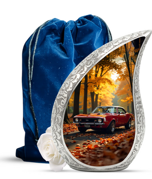 Classic Car Personalized Cremation Urn for Dad – Teardrop Style Aluminum Memorial Urn, 10 Inch