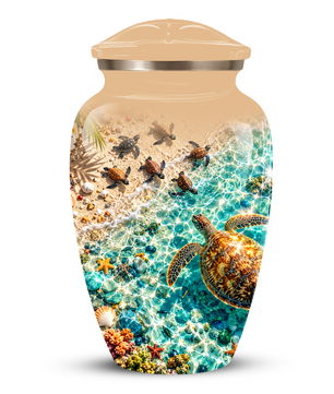 Personalized Sea Turtle Memorial Urn, Aluminum Ocean Beach Urn for Human Ashes