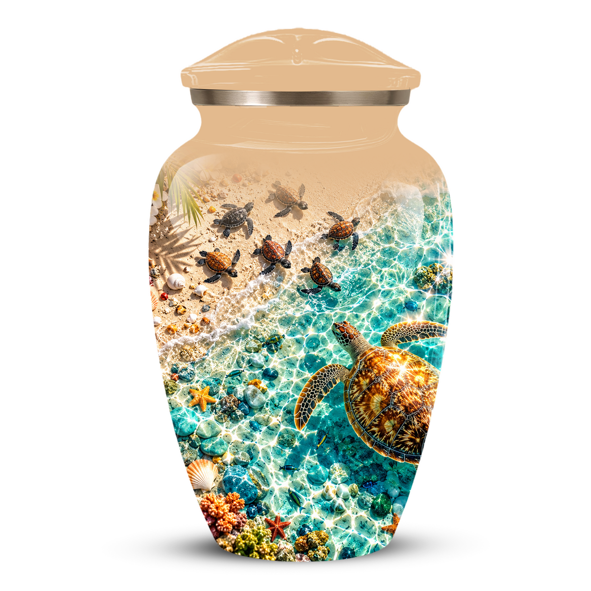 Personalized Sea Turtle Memorial Urn, Aluminum Ocean Beach Urn for Human Ashes