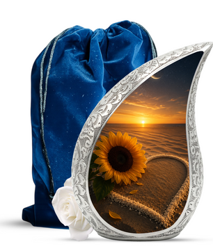 Beach Sunflower Urn for Human Ashes | Adult Cremation Urn with Sunflower & Coastal Design