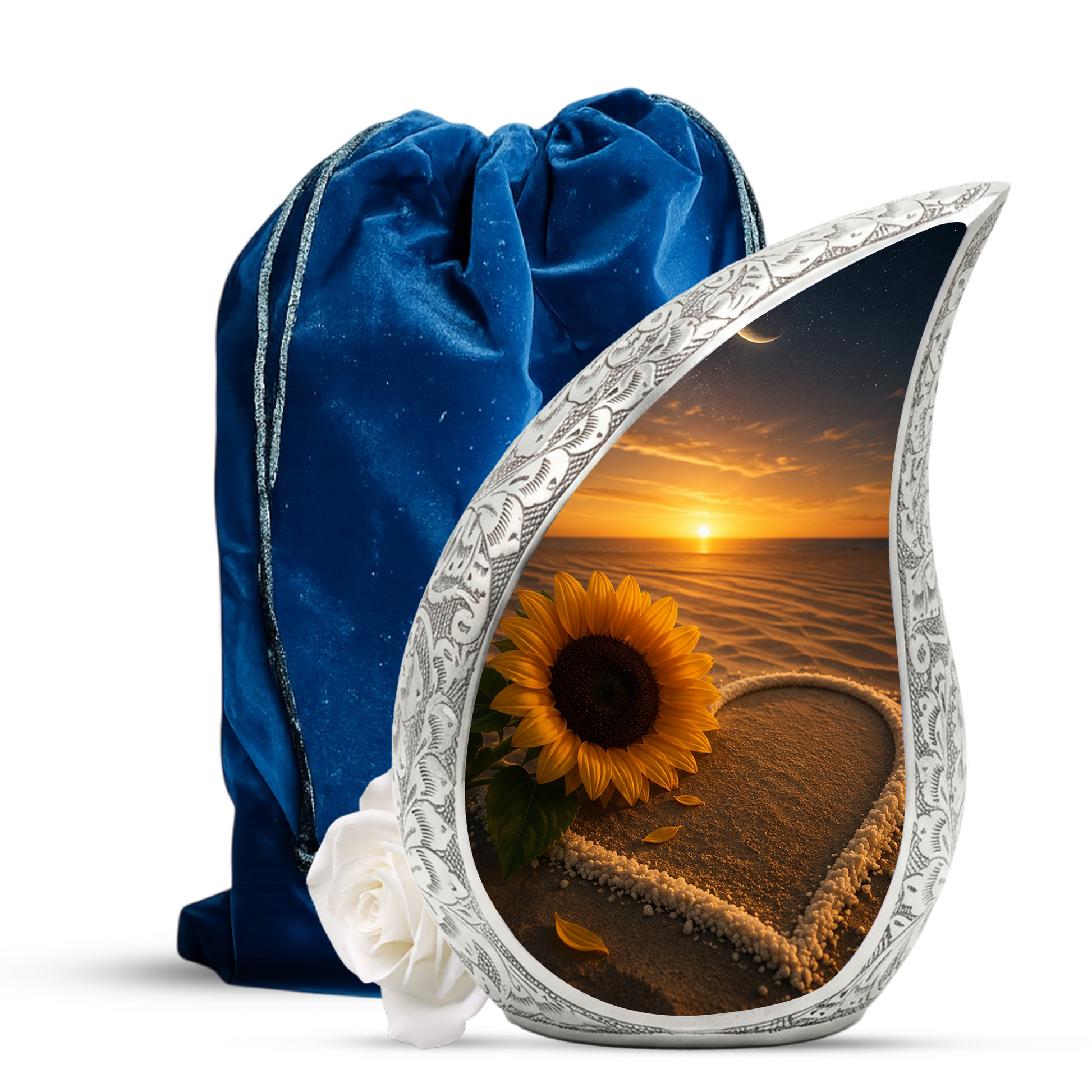 Beach Sunflower Urn for Human Ashes | Adult Cremation Urn with Sunflower & Coastal Design