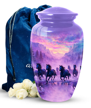 Horse Large Urn for Dad, Running Horses Cremation Urn for Ashes, Memorial Urn for Father