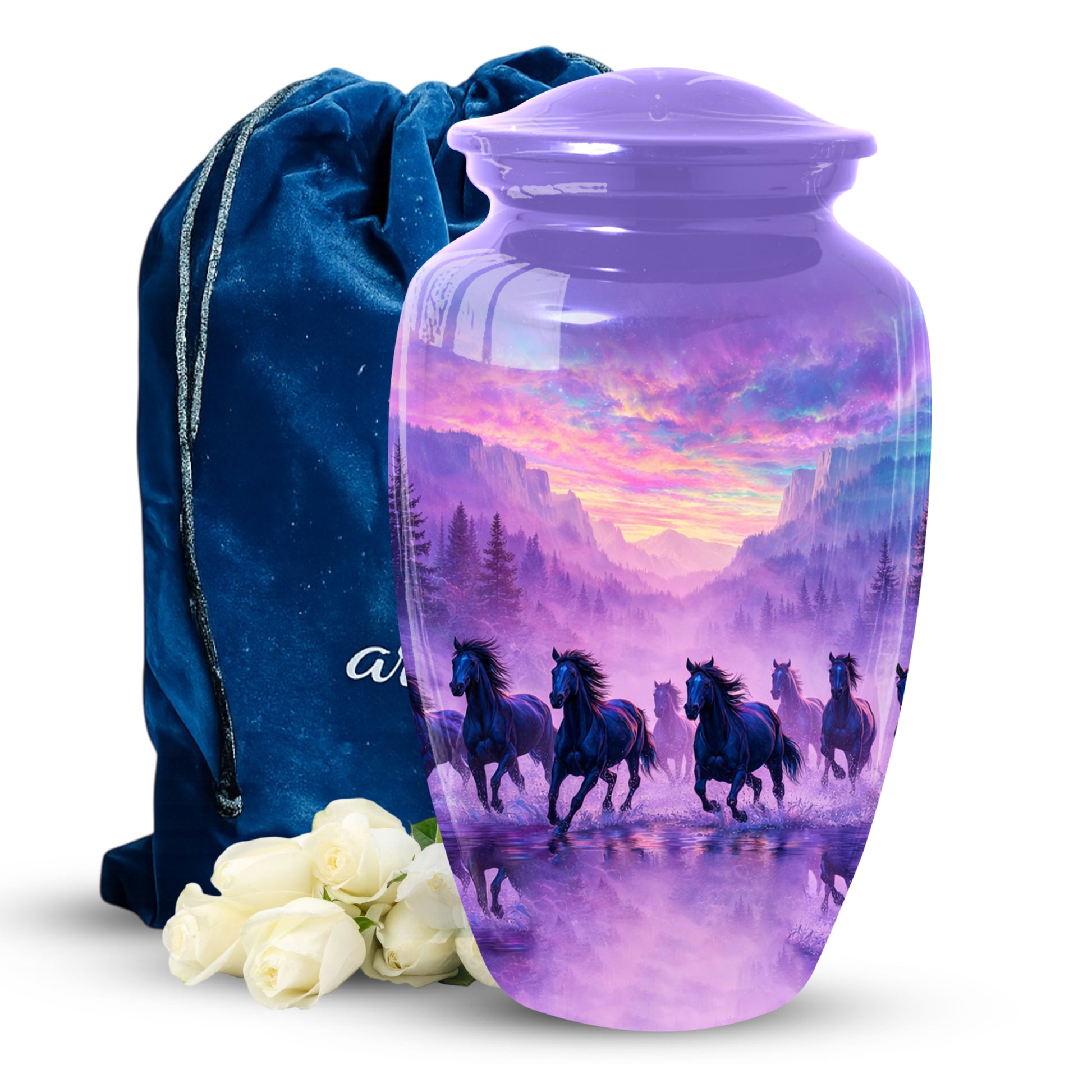 Horse Large Urn for Dad, Running Horses Cremation Urn for Ashes, Memorial Urn for Father