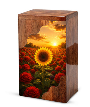 Sunflower Wooden Cremation Urn for Mom | Rose Memorial Urn for Human Ashes