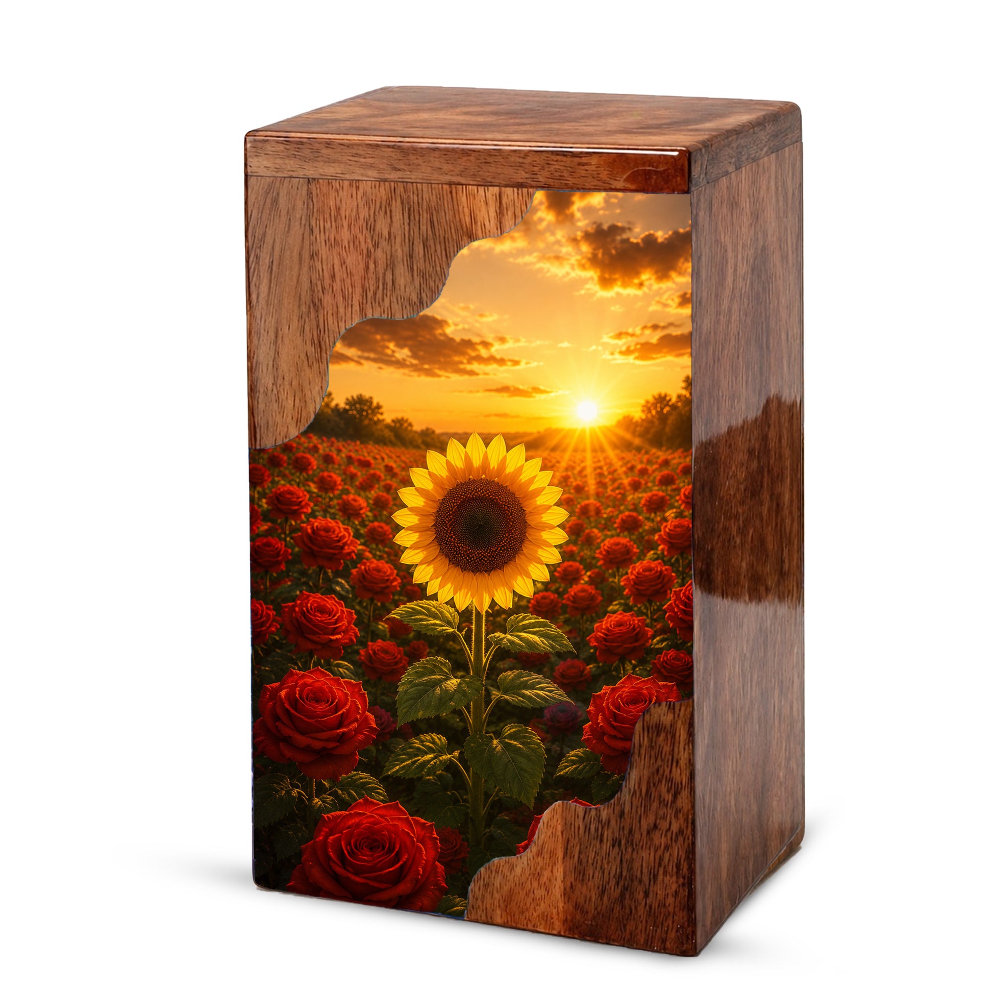 Sunflower Wooden Cremation Urn for Mom | Rose Memorial Urn for Human Ashes