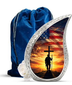 Military Cross Urn for Dad | Patriotic Cremation Urn for Adult Male Ashes