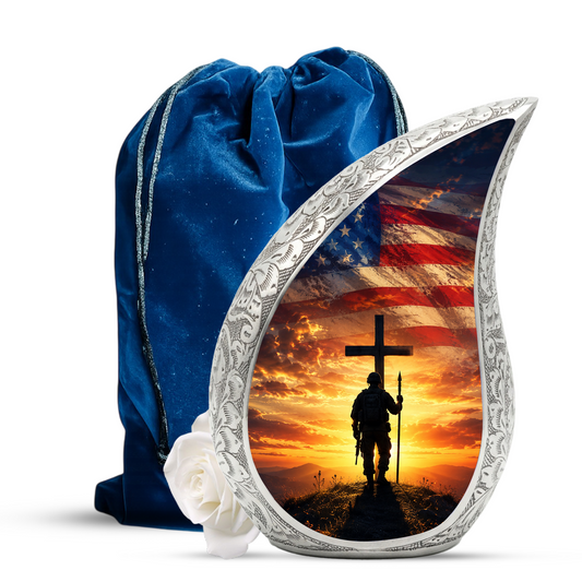 Military Cross Urn for Dad | Patriotic Cremation Urn for Adult Male Ashes