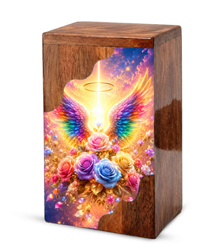 Angel Wings Wooden Cremation Urn – Heavenly Memorial Urn for Human Ashes