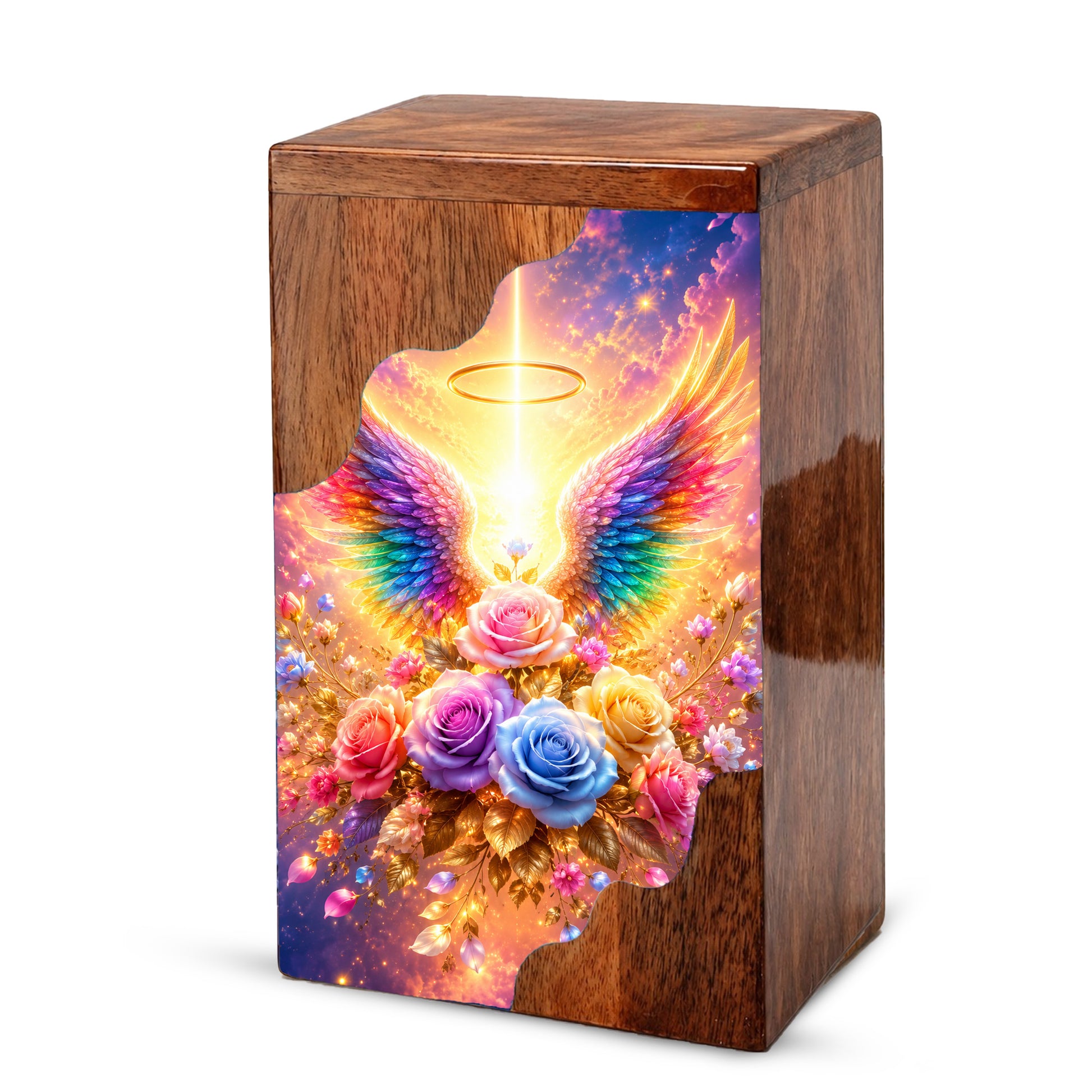 Angel Wings Wooden Cremation Urn – Heavenly Memorial Urn for Human Ashes