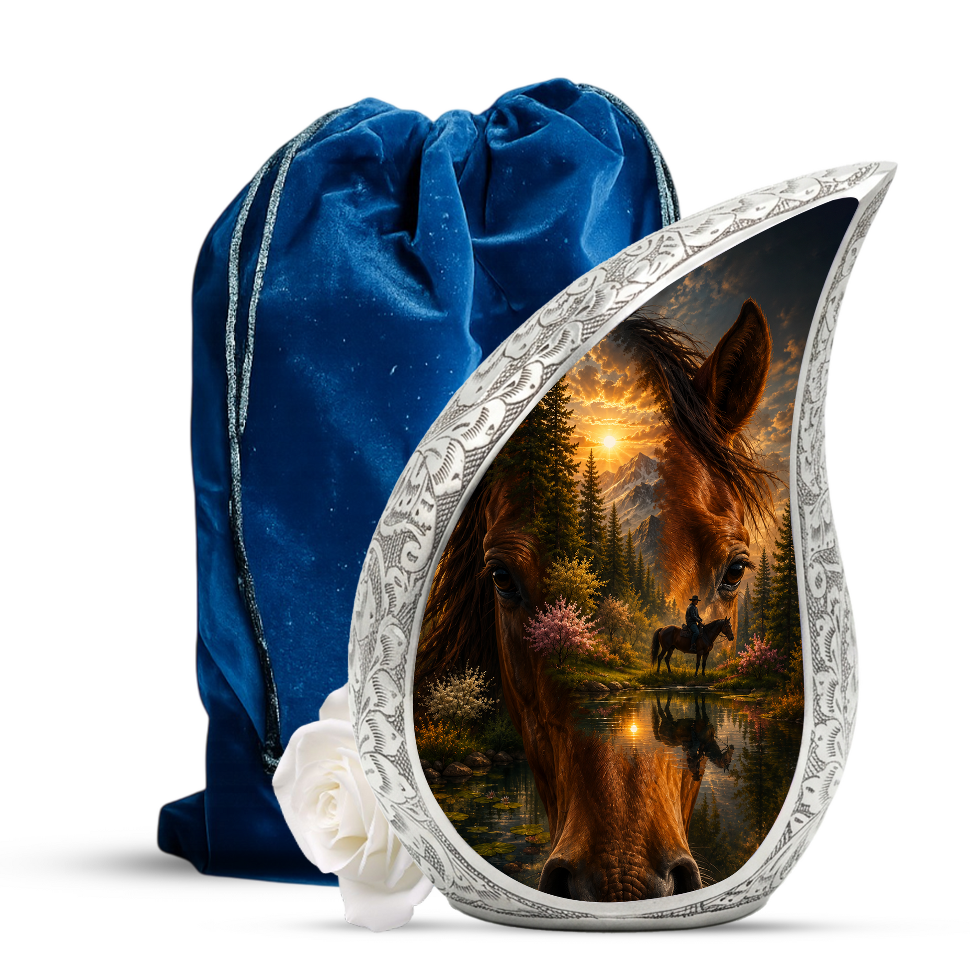 Horse Urn for Human Ashes | Adult Cremation Urn with Horse & Mountain Sunset