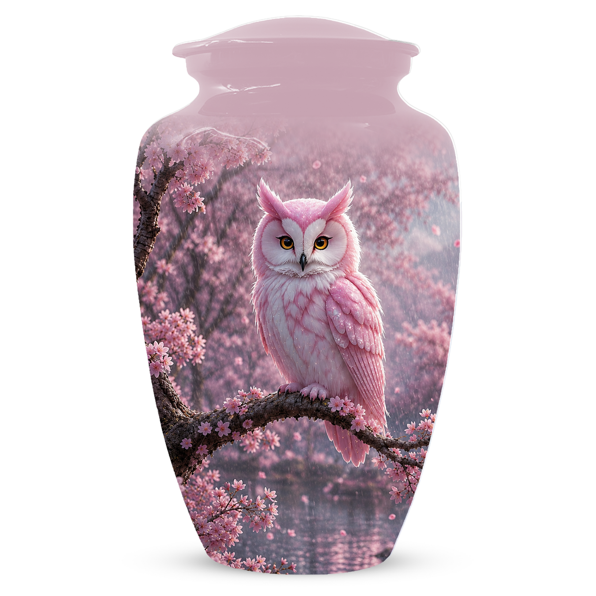 Pink Owl Cremation Urn for Mom, Cherry Blossom Memorial Urns for Ashes