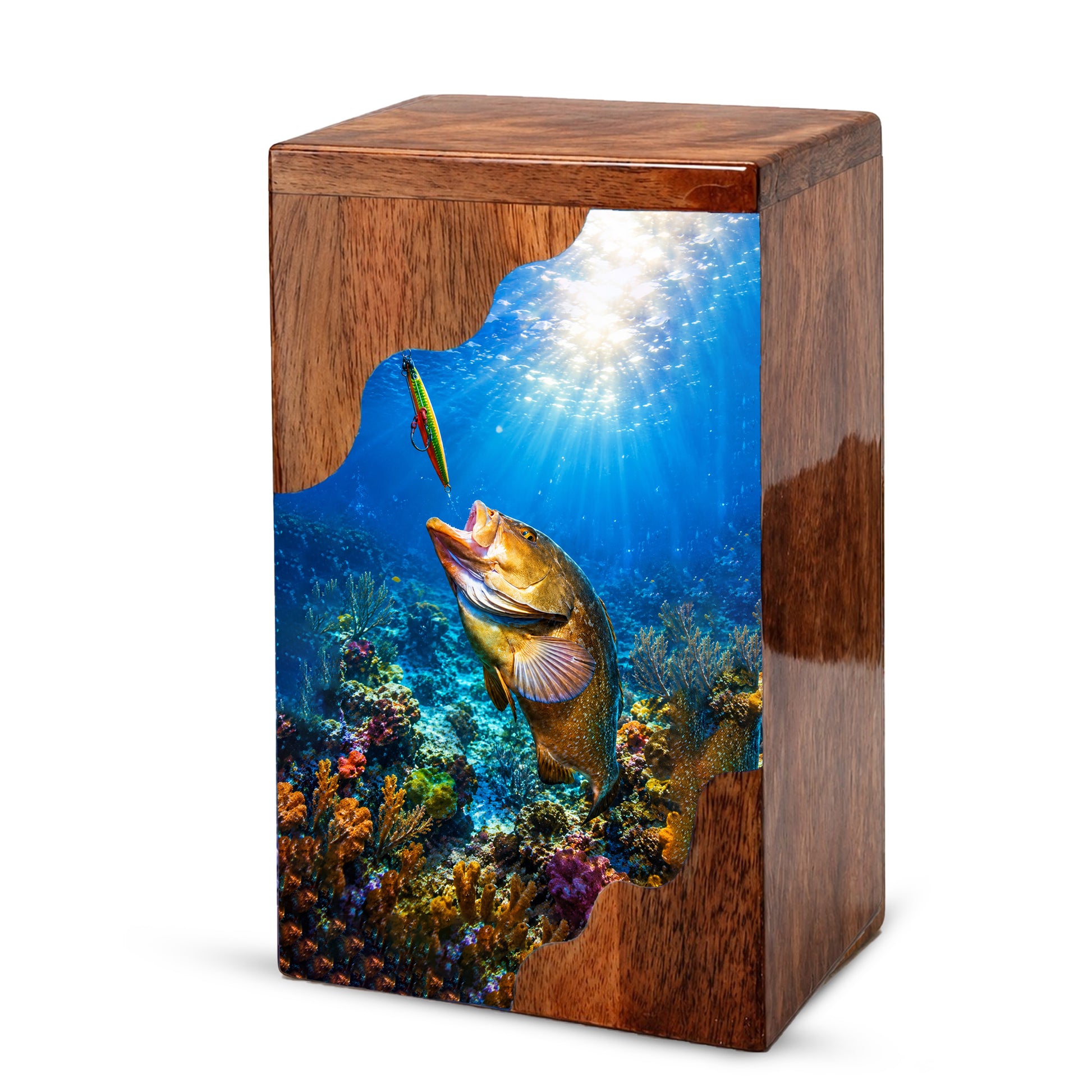 Fishing Urn for Dad | Handmade Wooden Cremation Urn for Human Ashes