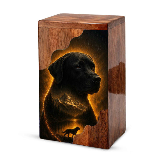 Black Labrador Wooden Cremation Urn for Human Ashes | Personalized Dog Memorial Urn