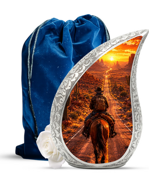 Cowboy Sunset Urn for Dad | Western Horse Cremation Urn for Human Ashes