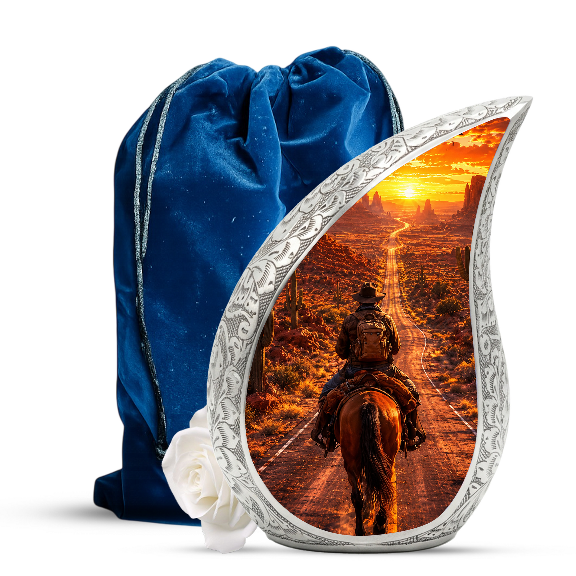 Cowboy Sunset Urn for Dad | Western Horse Cremation Urn for Human Ashes