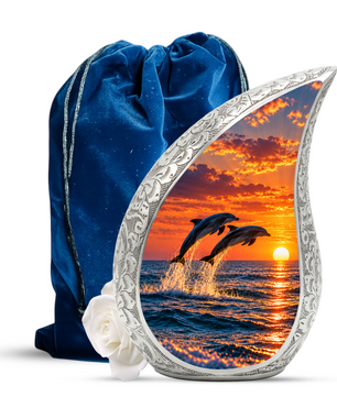 Dolphin Cremation Urn for Ashes, Ocean Memorial Urn, Dolphin Adult Urn, Beach Sunset Cremation Urn
