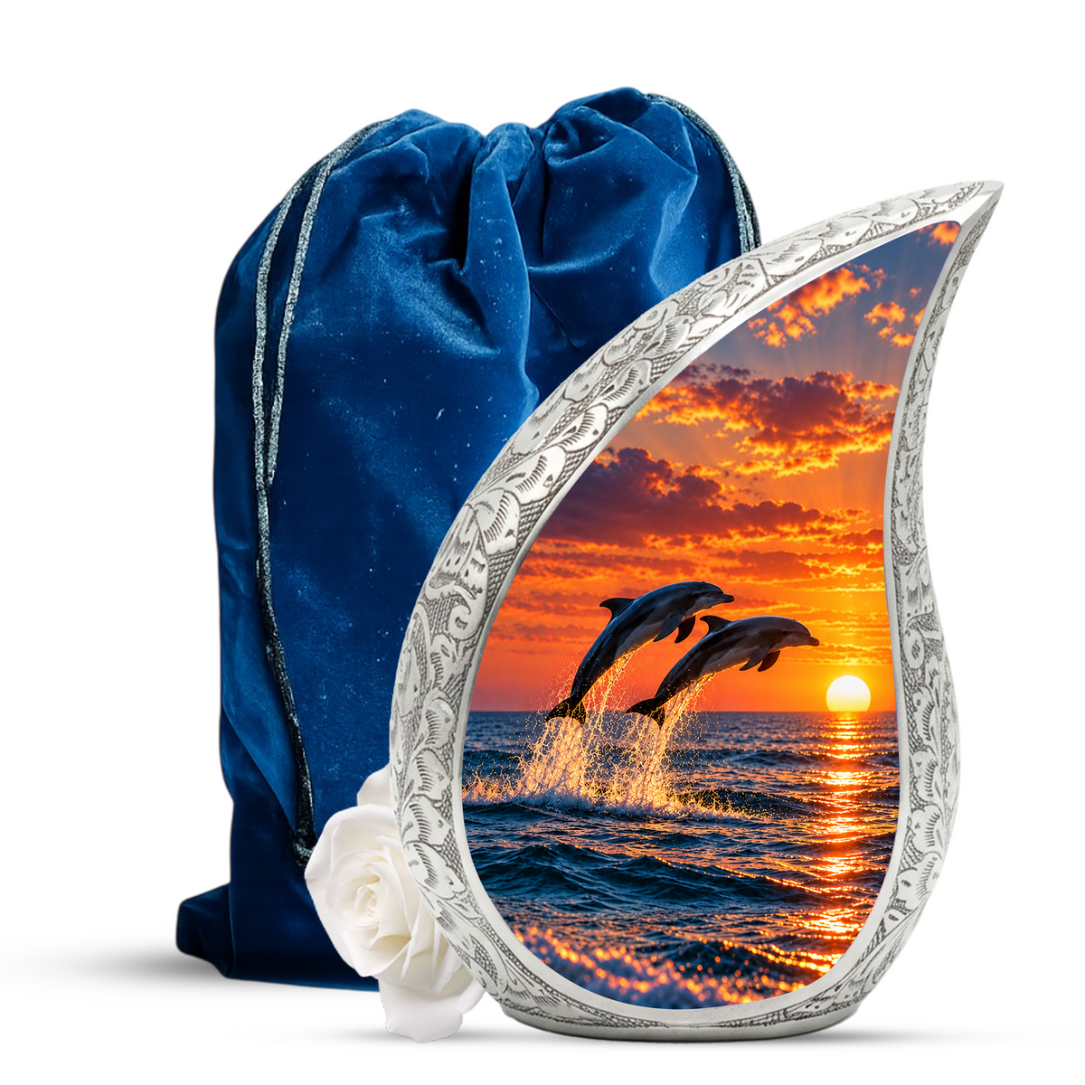 Dolphin Cremation Urn for Ashes, Ocean Memorial Urn, Dolphin Adult Urn, Beach Sunset Cremation Urn