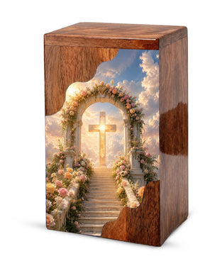 Cross Wooden Cremation Urn – Christian Memorial Urn for Human Ashes