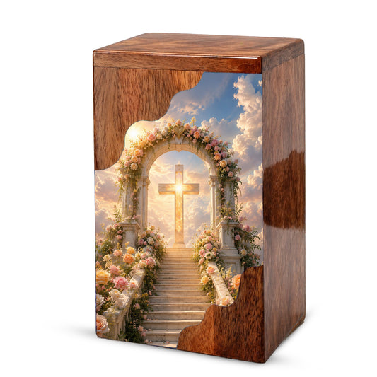Cross Wooden Cremation Urn – Christian Memorial Urn for Human Ashes