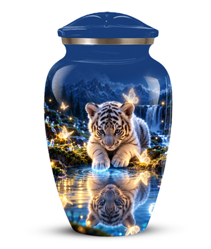 Personalized Adult Cremation Urn for Ashes, White Tiger Cub Memorial Urn, Custom Animal Urn