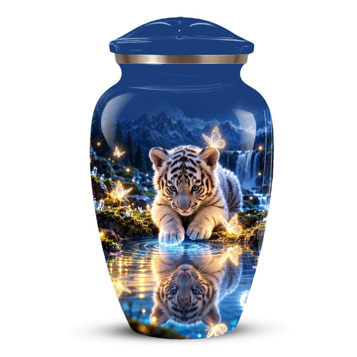 Personalized Adult Cremation Urn for Ashes, White Tiger Cub Memorial Urn, Custom Animal Urn