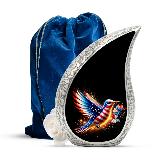 Patriotic Hummingbird Urn for Mom | Adult Cremation Urn for Ashes